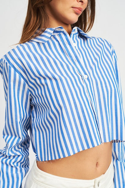 STRIPE CROPPED SHIRT WITH CUT EDGE