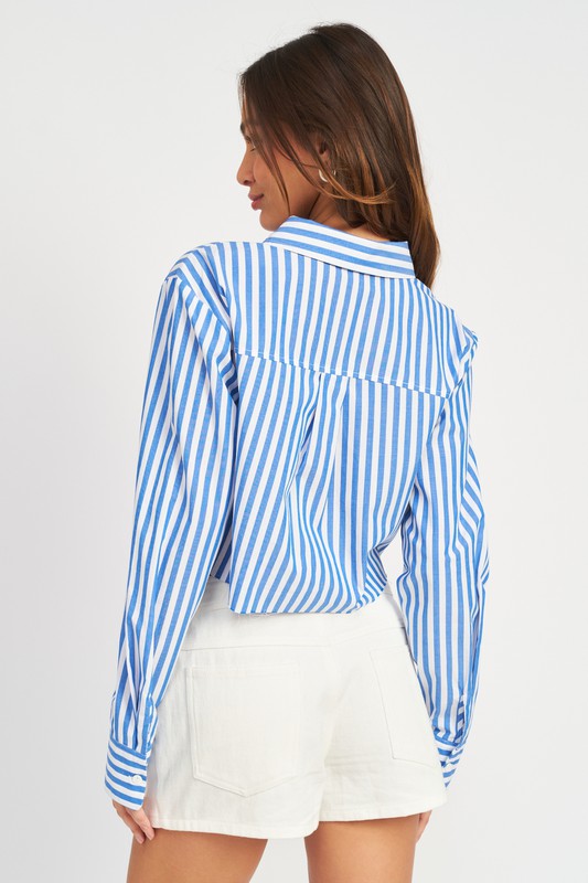 STRIPE CROPPED SHIRT WITH CUT EDGE