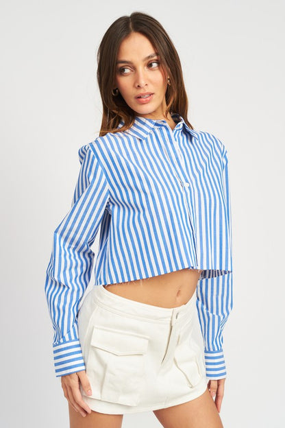 STRIPE CROPPED SHIRT WITH CUT EDGE