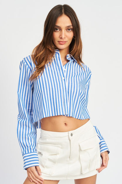 STRIPE CROPPED SHIRT WITH CUT EDGE