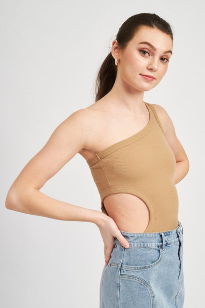 OFF SLEEVE BODYSUIT WITH SIDE CUT OUT