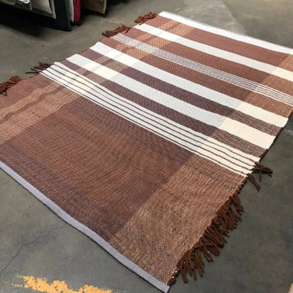 5x7 Feet Plaid Brown Flatweave Cotton Area Rug