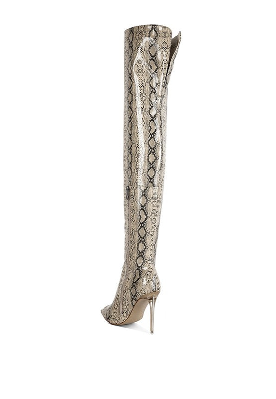 “DARRA” Snake Print Stiletto Long Boots