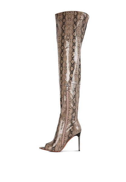 “DARRA” Snake Print Stiletto Long Boots