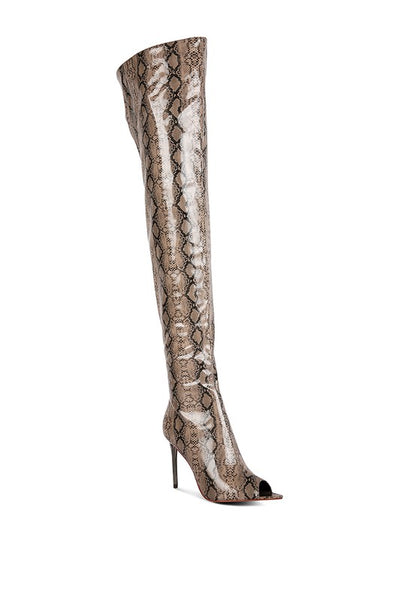 “DARRA” Snake Print Stiletto Long Boots