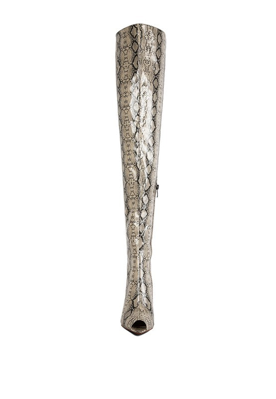 “DARRA” Snake Print Stiletto Long Boots