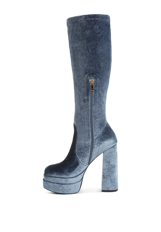 “LAZULI” High Block Heel Velvet Boot