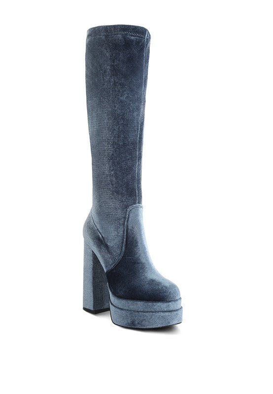 “LAZULI” High Block Heel Velvet Boot