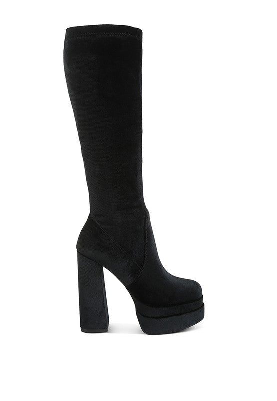 “LAZULI” High Block Heel Velvet Boot