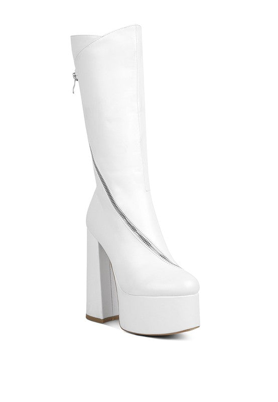 “ZARA” Faux Leather High Heeled Platfrom Calf Boots