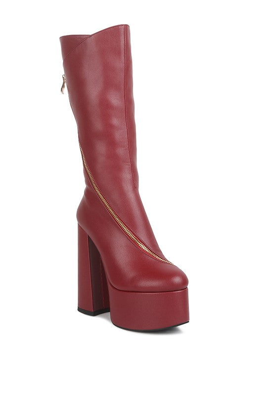 “ZARA” Faux Leather High Heeled Platfrom Calf Boots