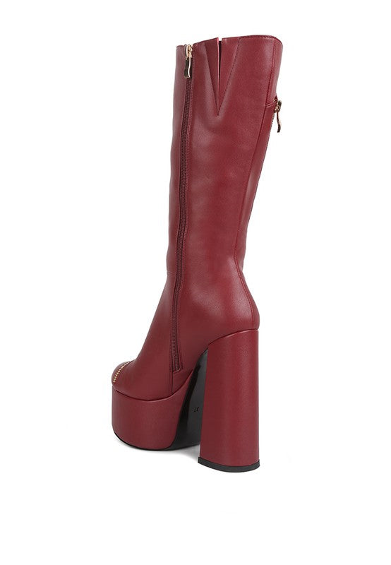 “ZARA” Faux Leather High Heeled Platfrom Calf Boots