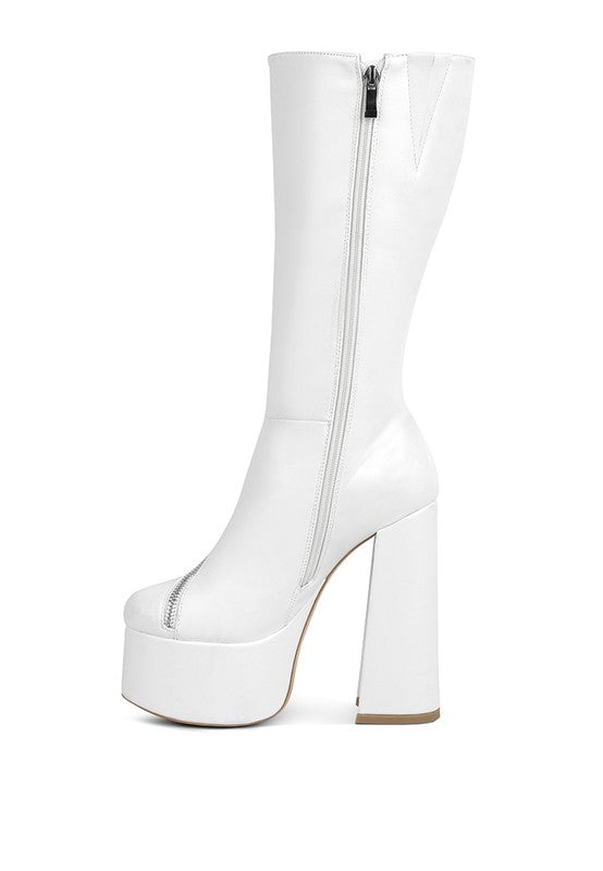 “ZARA” Faux Leather High Heeled Platfrom Calf Boots