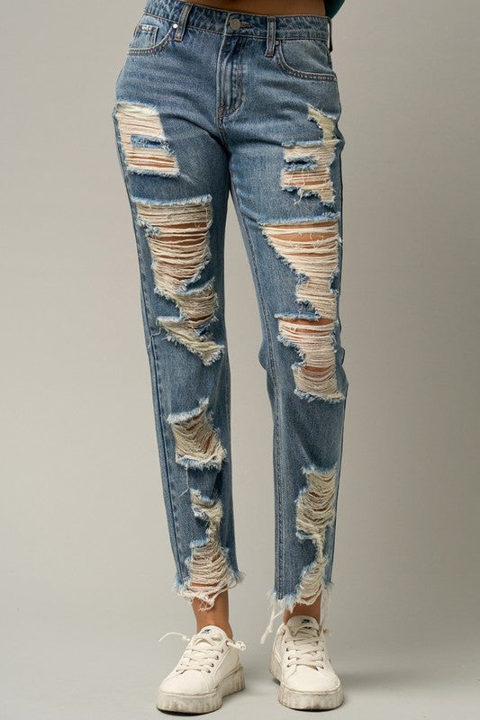 PREMIUM HEAVY DISTRESSED STRAIGHT JEANS