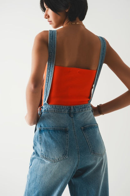 STRAIGHT LEG DENIM OVERALLS