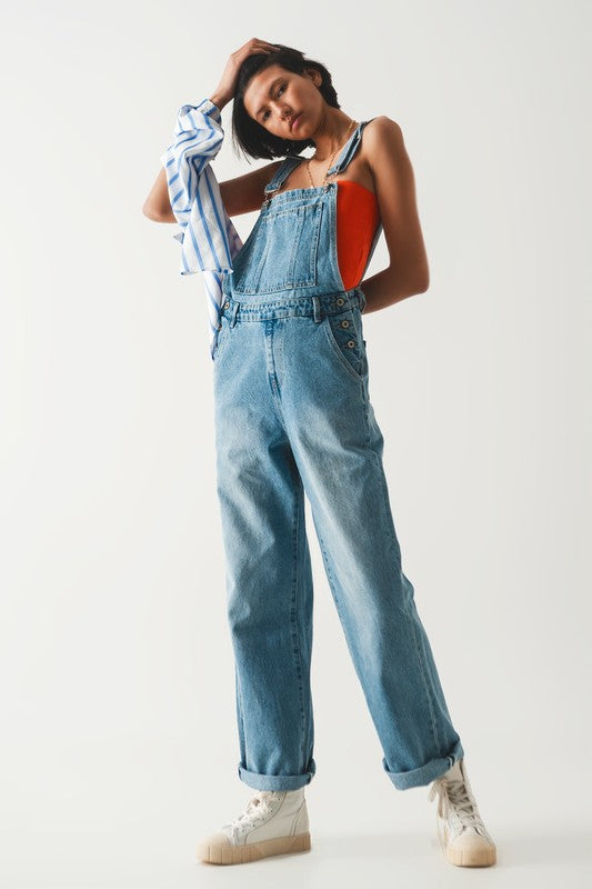 STRAIGHT LEG DENIM OVERALLS