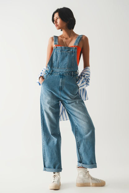 STRAIGHT LEG DENIM OVERALLS