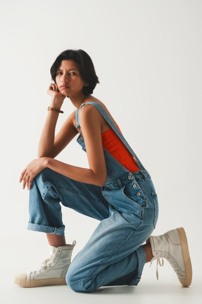 STRAIGHT LEG DENIM OVERALLS