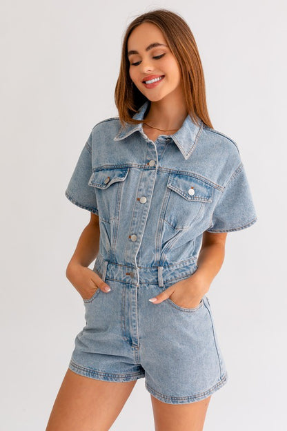 SHORT SLEEVE DENIM ROMPER