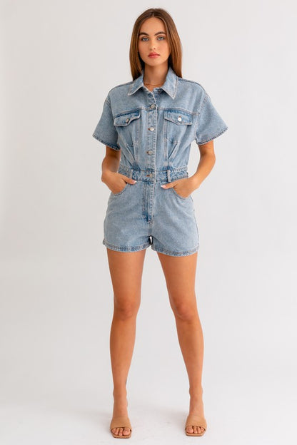 SHORT SLEEVE DENIM ROMPER