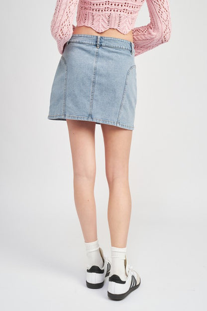 ASYMMETRICAL BLOCK DETAIL MINI SKIRT