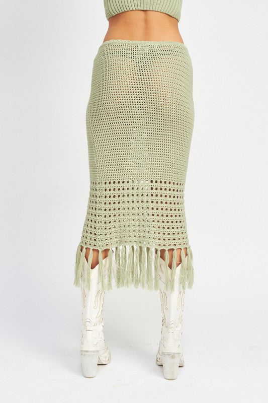 CROCHET FRINGED MIDI SKIRT