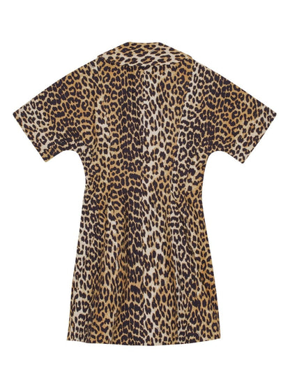 Ganni leopard print cotton wrap mini dress