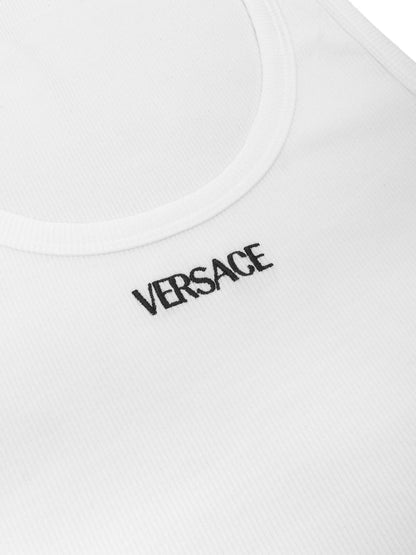 Versace Logo-Embroidered Ribbed Stretch-Cotton Jersey Tank Top