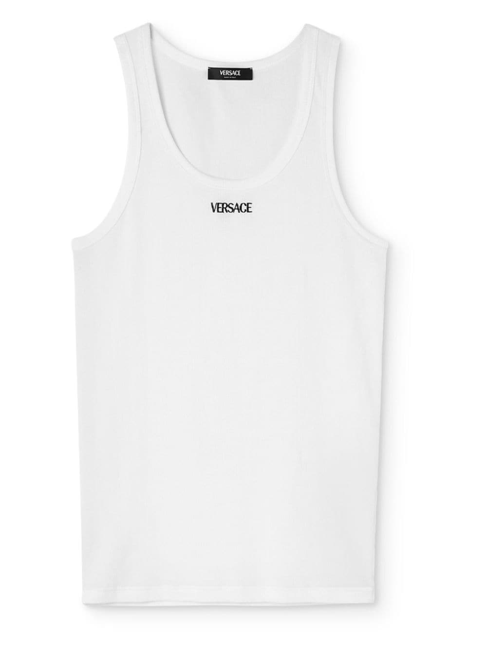 Versace Logo-Embroidered Ribbed Stretch-Cotton Jersey Tank Top