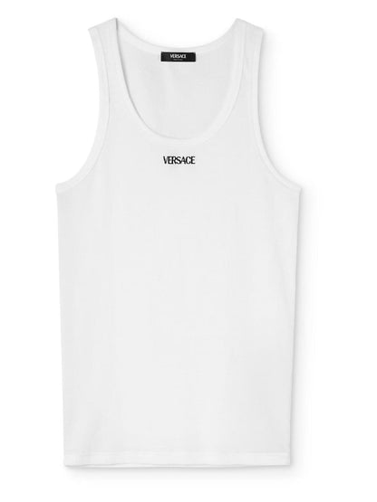 Versace Logo-Embroidered Ribbed Stretch-Cotton Jersey Tank Top