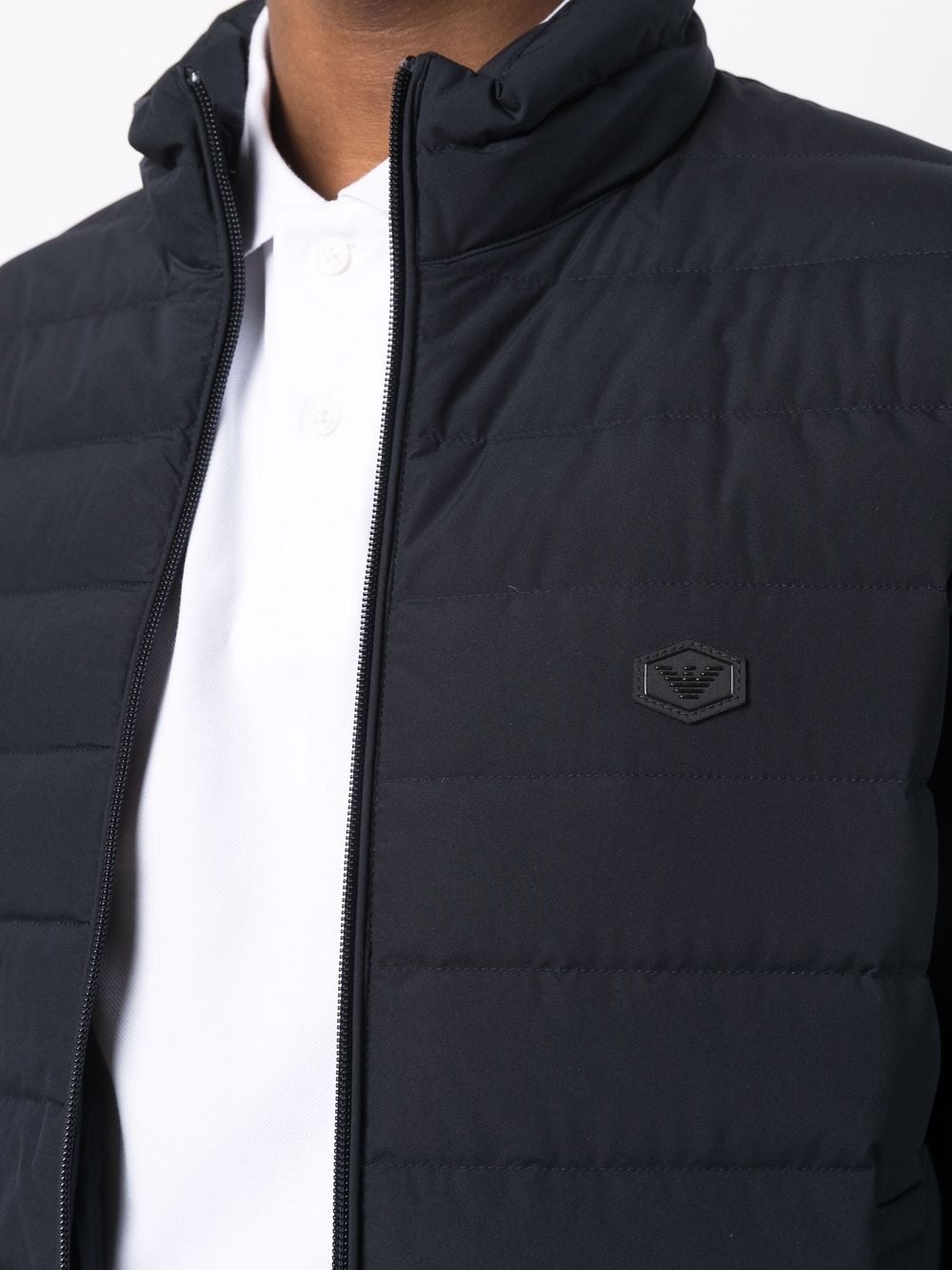 Emporio Armani Navy blue feather down padded logo-patch jacket