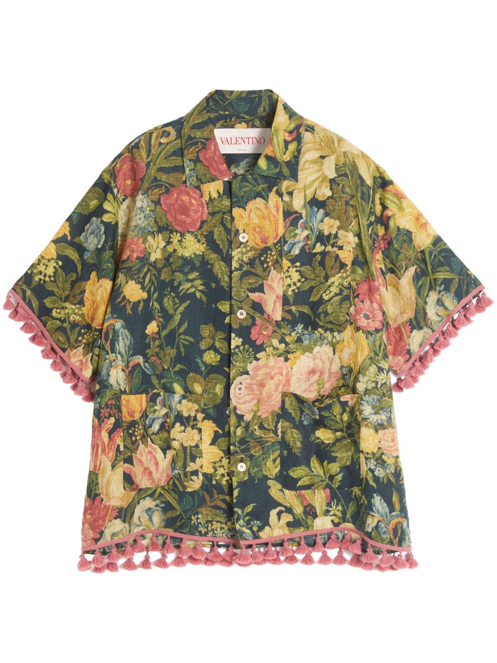 Valentino linen blend bowling shirt with Apres l'hiver print