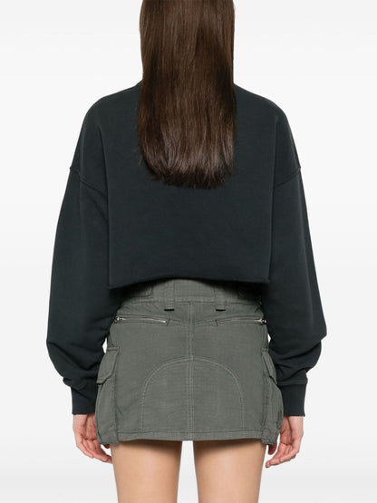 Golden Goose Cropped Cotton Sweatshirt with Crystals on the Front