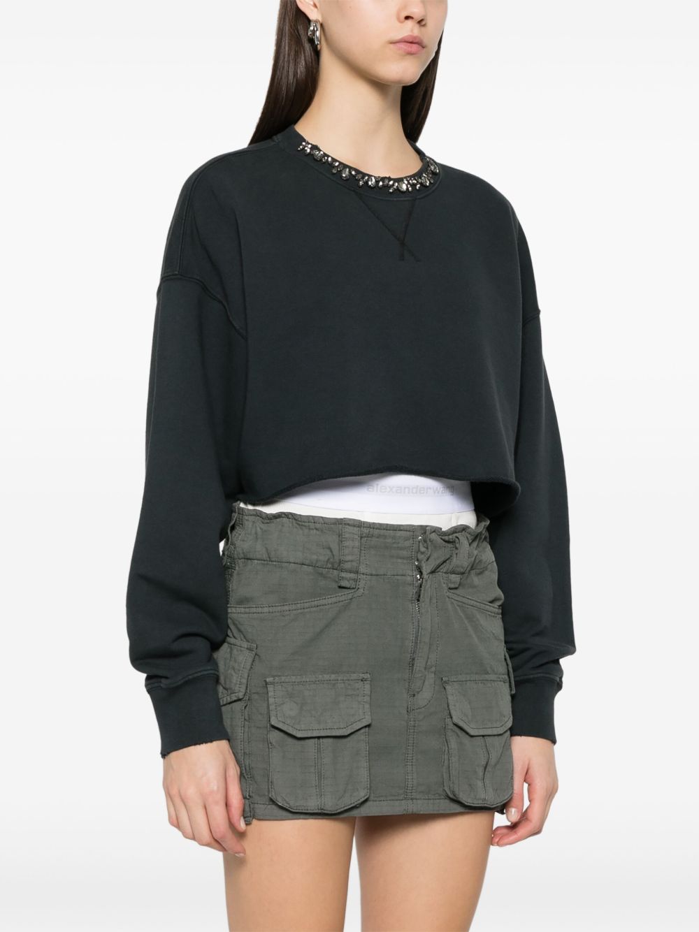 Golden Goose Cropped Cotton Sweatshirt with Crystals on the Front