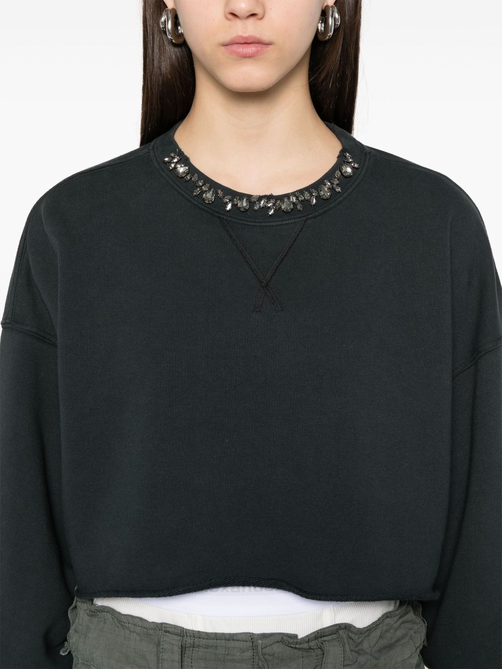 Golden Goose Cropped Cotton Sweatshirt with Crystals on the Front