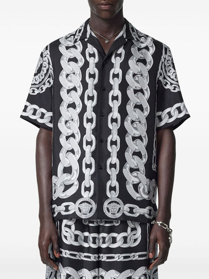 Versace Printed Silk Medusa Chains Bowling Shirt