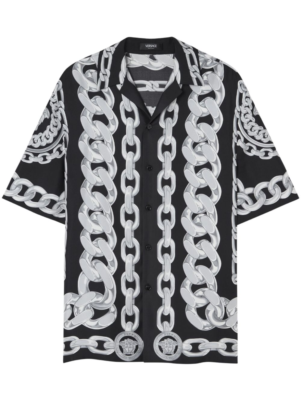 Versace Printed Silk Medusa Chains Bowling Shirt