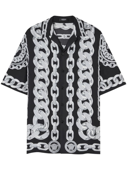 Versace Printed Silk Medusa Chains Bowling Shirt