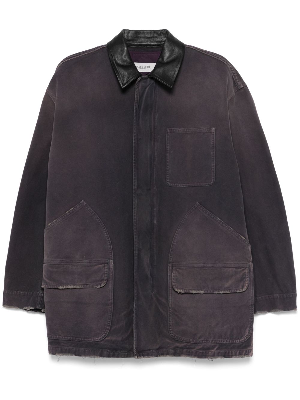 Golden Goose denim jacket with distressed details and leather collar