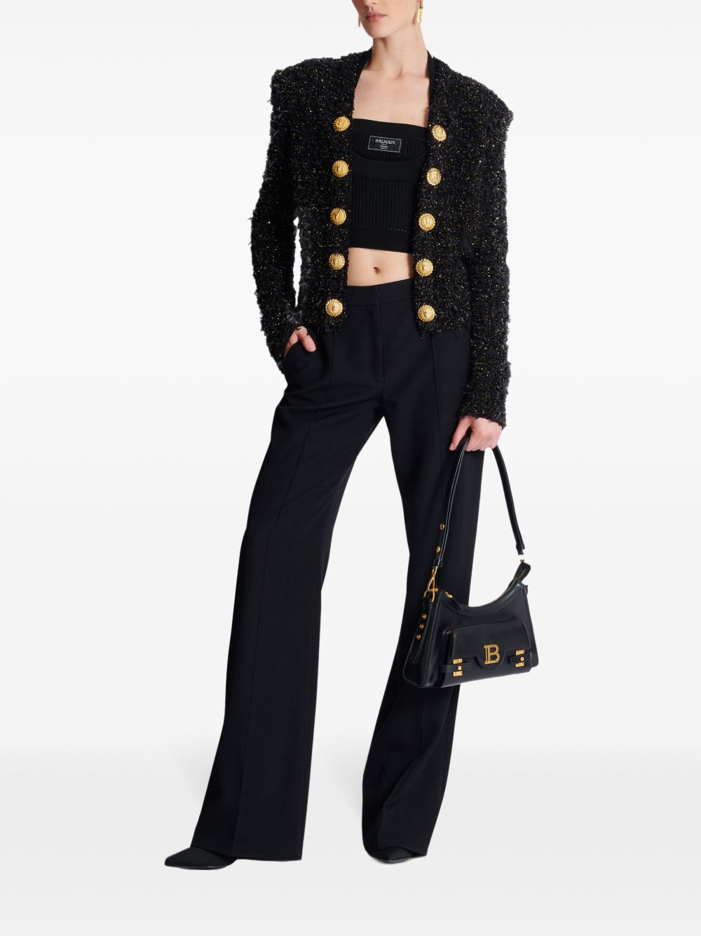 Balmain Embellished metallic bouclé-tweed jacket