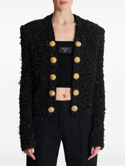 Balmain Embellished metallic bouclé-tweed jacket