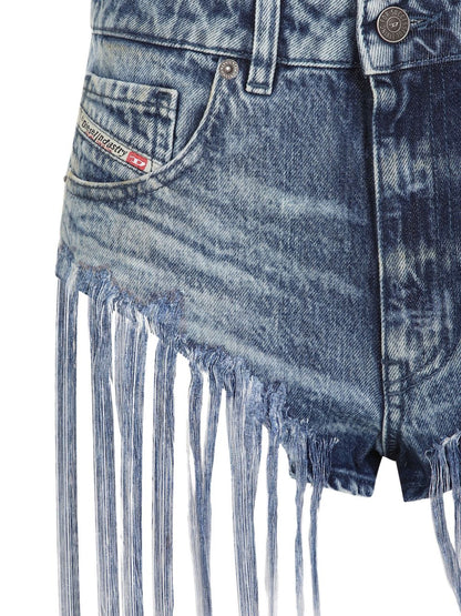 Diesel tassle denim shorts in blue