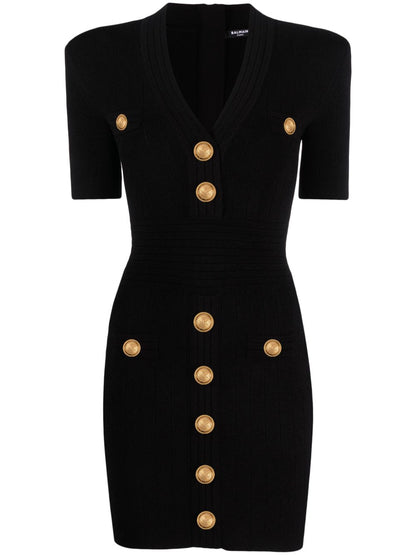 Balmain short knitted dress with golden buttons