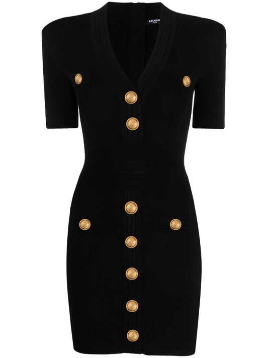 Balmain short knitted dress with golden buttons