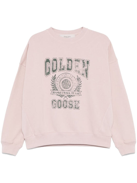 Golden Goose Old rose unisex round neck sweatshirt with green logo print