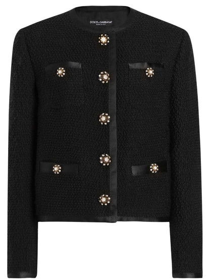 Dolce & Gabbana short single breasted curly tweed jacket with jewel buttons