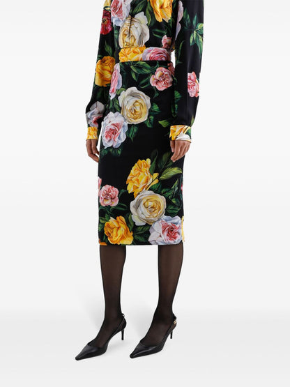 Dolce & Gabbana Floral silk-blend charmeuse midi skirt