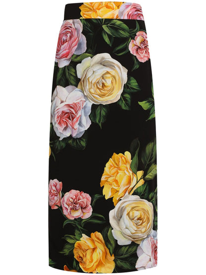 Dolce & Gabbana Floral silk-blend charmeuse midi skirt