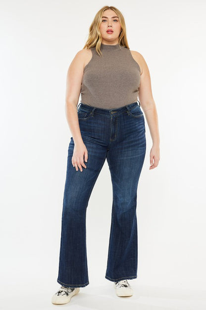 PLUS PETITE DARK WASH MID RISE FLAR JEANS