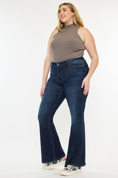 PLUS PETITE DARK WASH MID RISE FLAR JEANS